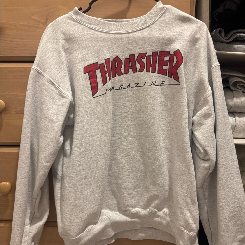 Thrasher Gray Sweatshirt with Red Logo